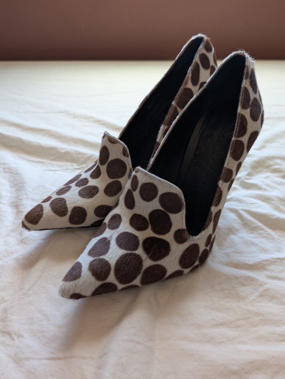 Elizabeth and James White and Brown Calf Hair E-Stela Heels W8.5 White/Brown